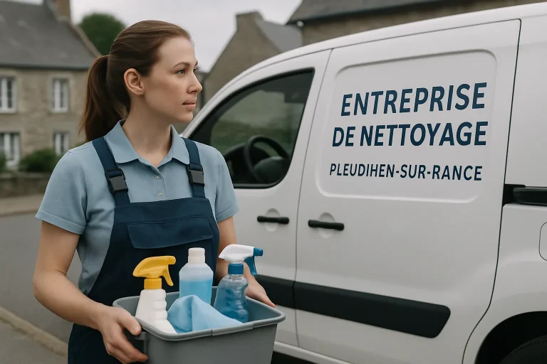 Un agent de nettoyage dans un appartement à PLEUDIHEN-SUR-RANCE, utilisant des outils modernes.
