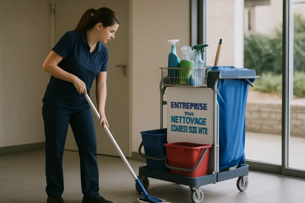 Équipe de nettoyage en action dans un appartement à Etables-sur-Mer, avec des équipements modernes.