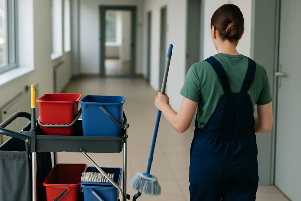 Un technicien de nettoyage effectuant des tâches dans un appartement de Caulnes.