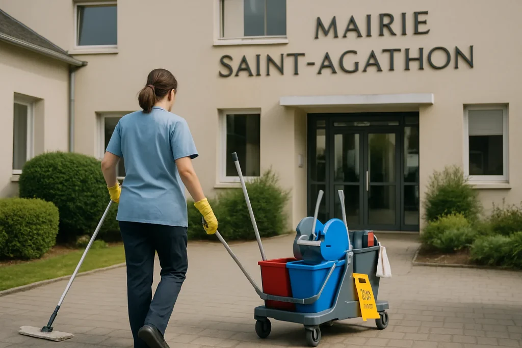 Professionnels du nettoyage à Saint-Agathon en action dans un appartement.