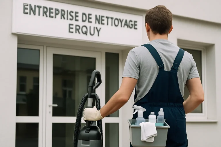 Un technicien de nettoyage professionnel travaillant dans un appartement à Erquy.