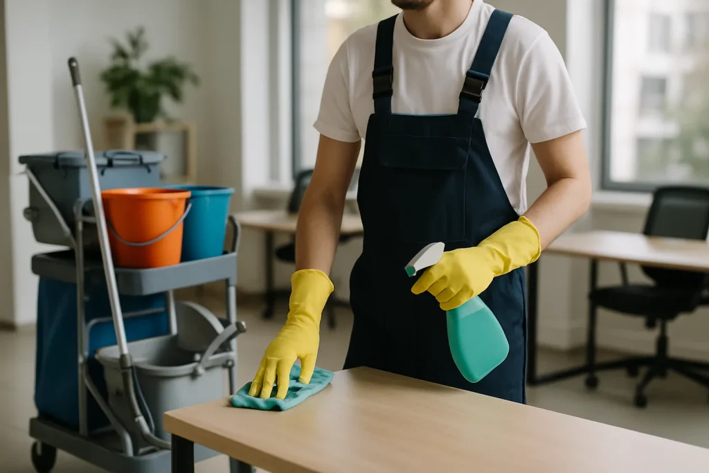 Équipe de nettoyage professionnelle effectuant des tâches dans un appartement à Taden.