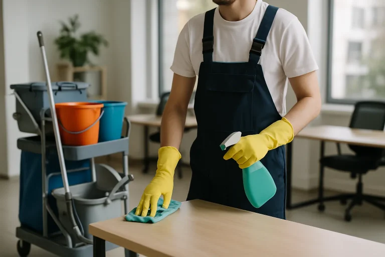 Équipe de nettoyage professionnelle effectuant des tâches dans un appartement à Taden.