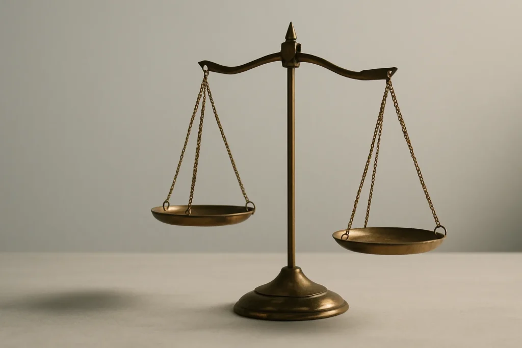 Balance de justice déséquilibrée sur un fond uni, symbolisant les frais de succession.