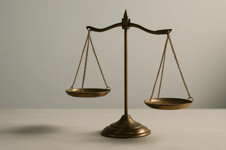 Balance de justice déséquilibrée sur un fond uni, symbolisant les frais de succession.